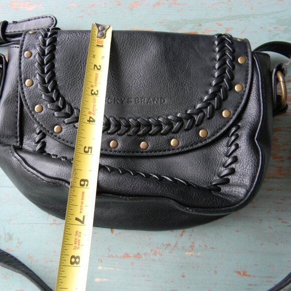 LUCKY BRAND BLACK BRAID GROMMET DETAIL BOHO SMALL CROSSBODY BAG VEGAN LEATHER - Picture 3 of 10
